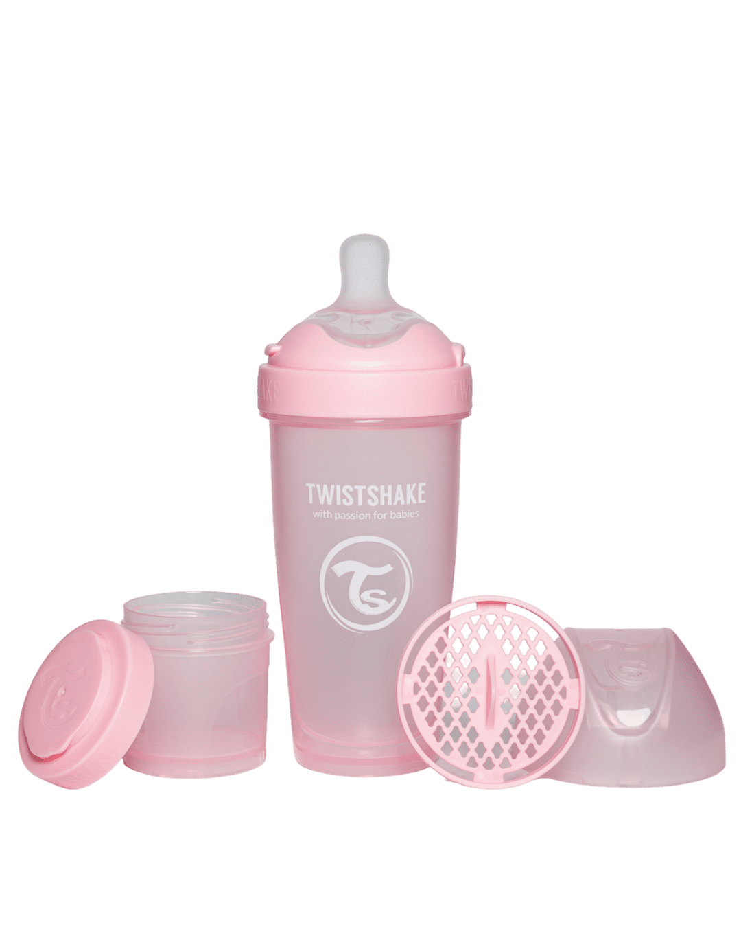 Twistshake Pro Double Anti-Colic Feeding Bottle 330ml Pastel Pink
